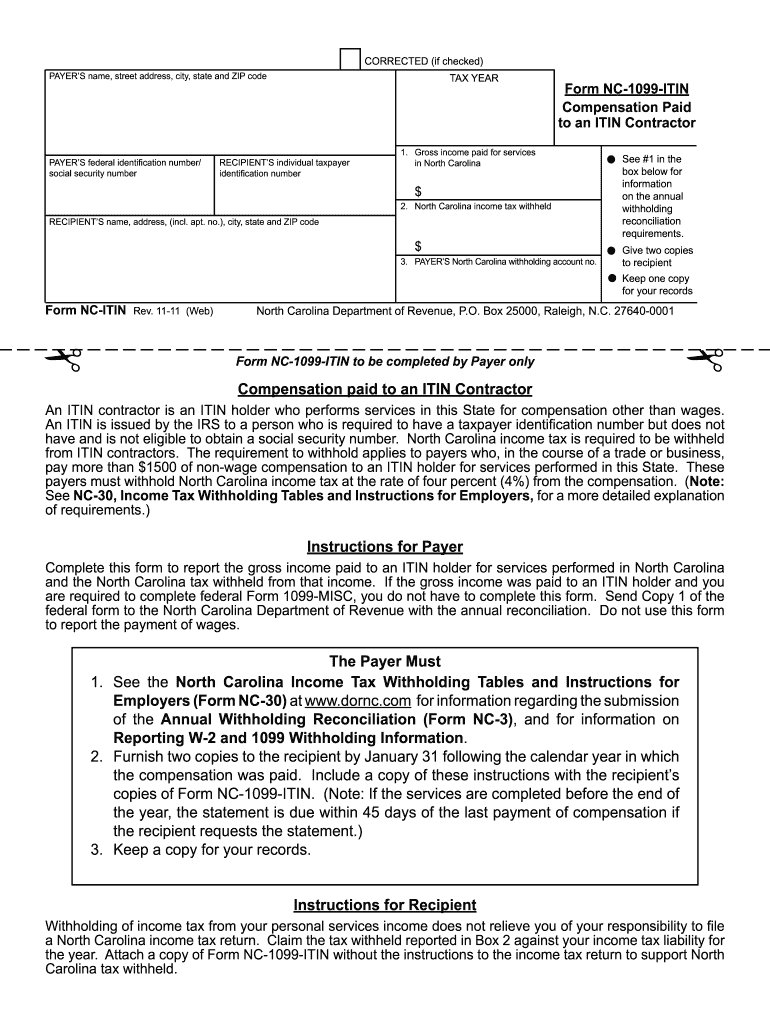 Form NC 1099 ITIN NC Department of Revenue Dor State Nc