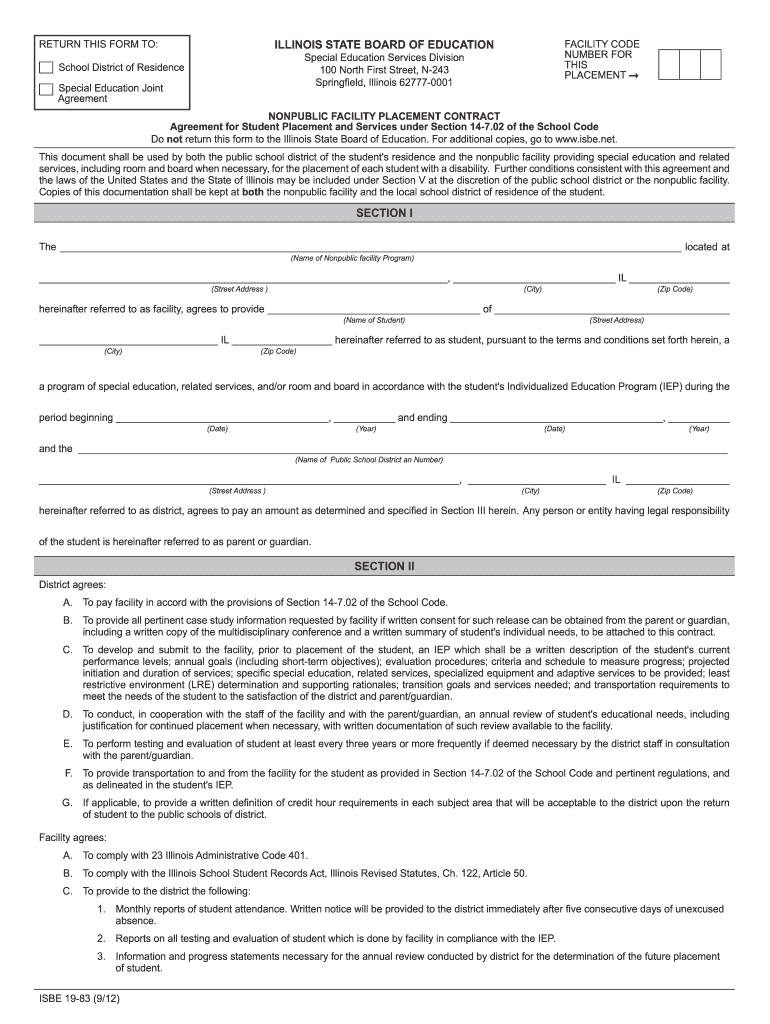 Get and Sign Nonpublic Facility Placement Contract Isbe 19 83  Form