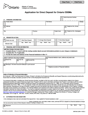 Second Career Ontario Direct Deposit Form