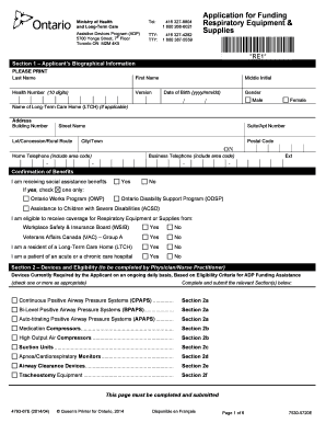 Application for Funding Respiratory Equipment and Supplies  Form