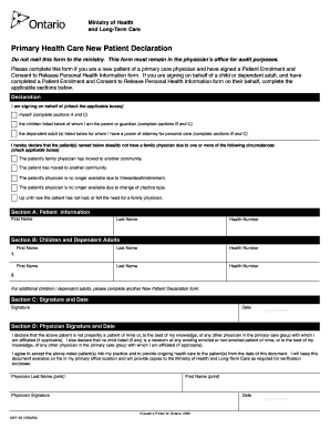 Primary Health Care New Patient Declaration  Form