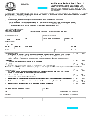Institutional Patient Death Record  Form