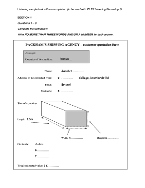 Denham&#039;s Shipping Agency Listening Answers  Form