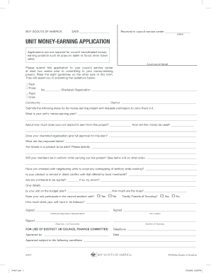Unit Money Earning BApplicationb No 34427 Boy Scouts of America Scouting  Form
