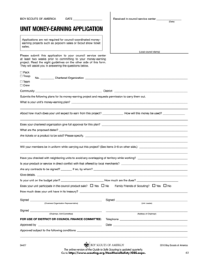 Unit Money Earning Application  Form