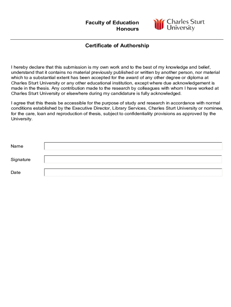 Certificate of Authorship Template  Form