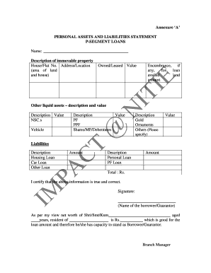 Personal Assets and Liabilities Statement Sbi Format Download