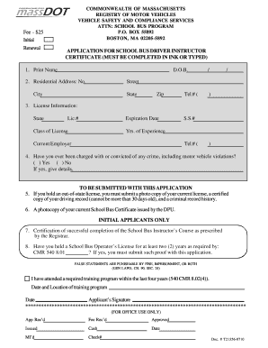 School Bus Driver Application  Form