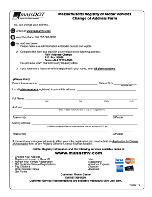 Change of Address Form Registry of Motor Vehicles