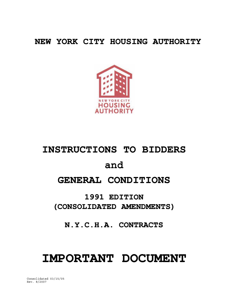 Instruction to Bidders General Conditions Consolidate Nyc  Form