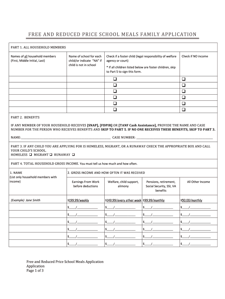 And Reduced Price School Meals Application Letter Food and  Form