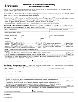 Wheeled All Terrain Vehicle Road Use Declaration Washington Dol Wa  Form