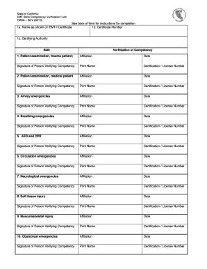 State of California Emt Skills Competency Verification Form Emsa Scv 0810