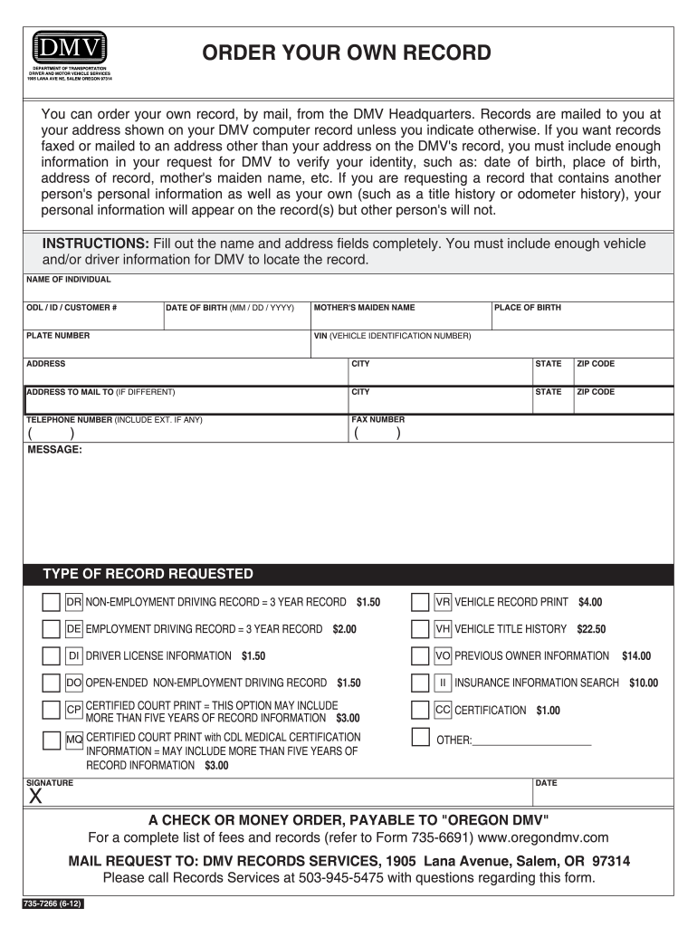 Oregon Dmv Form 7266