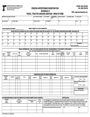 Apportioned Registration Form Schedule C Oregon Department Odot State or