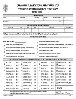 OREGON MULTI JURISDICTIONAL PERMIT APPLICATION Odot State or  Form