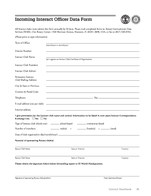 Incoming Interact Officer Data Form
