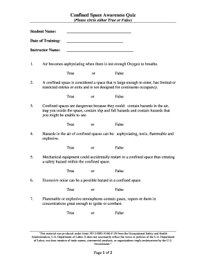 Confined Space Quiz  Form