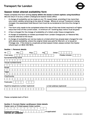 How to Fill in a Season Ticket Altered Availability Form