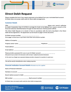 Sa Water Direct Debit  Form