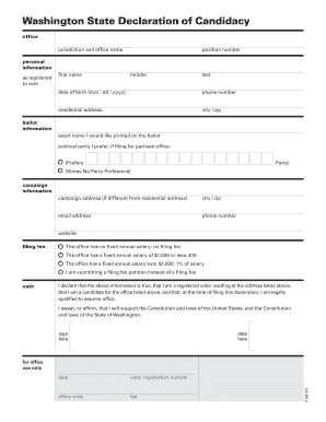 Washington State Declaration of Candidacy Snohomish County Co Snohomish Wa  Form