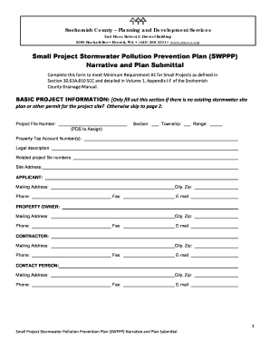 Small Project Stormwater Pollution Prevention Plan SWPPP Co Snohomish Wa  Form