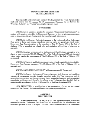 Endowment Care Cemetery Trust Agreement Aldoi  Form