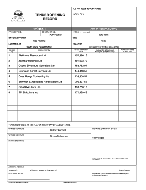 Tender Register Template  Form