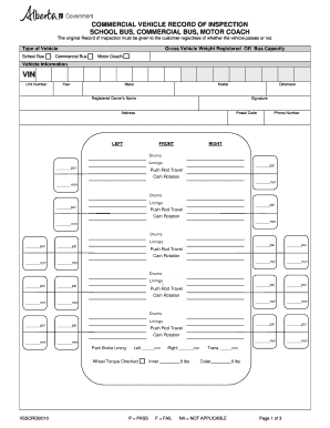 Commercial Vehicle Record of Inspection Alberta Ministry of Transportation Alberta  Form