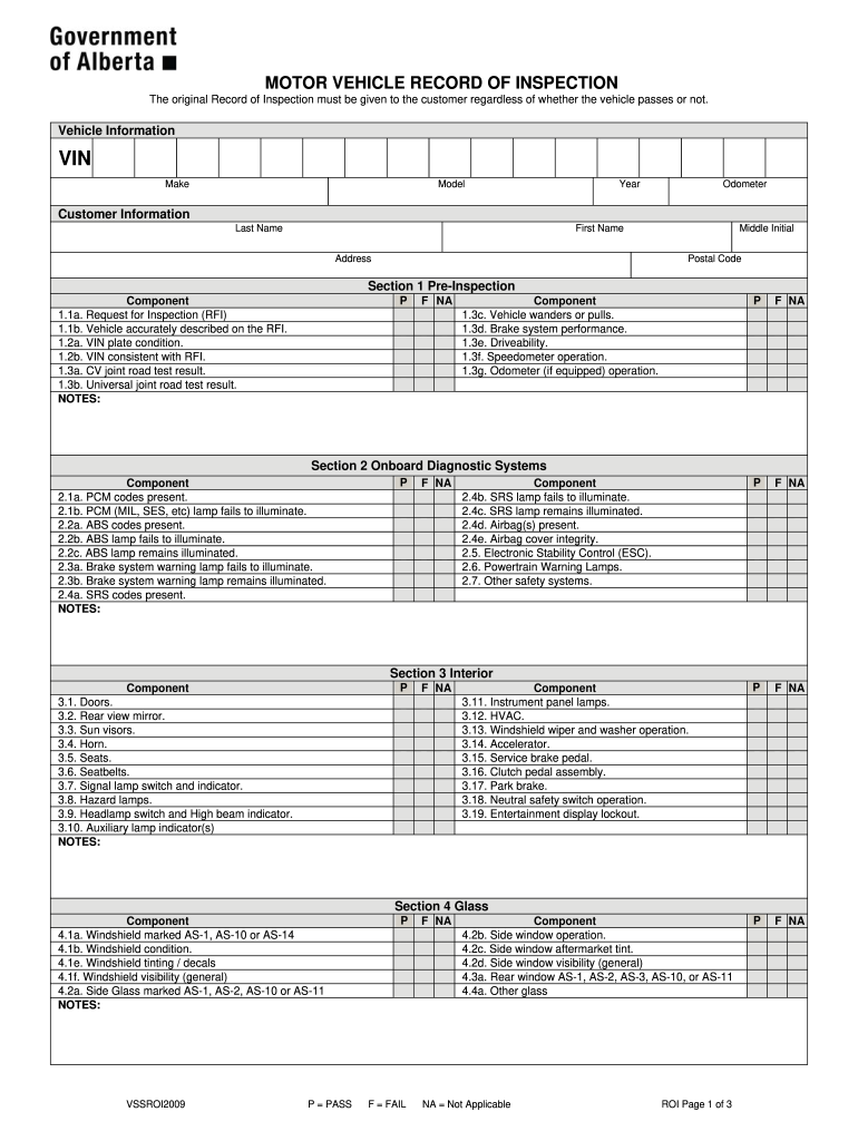 Alberta Vehicle Inspection Form