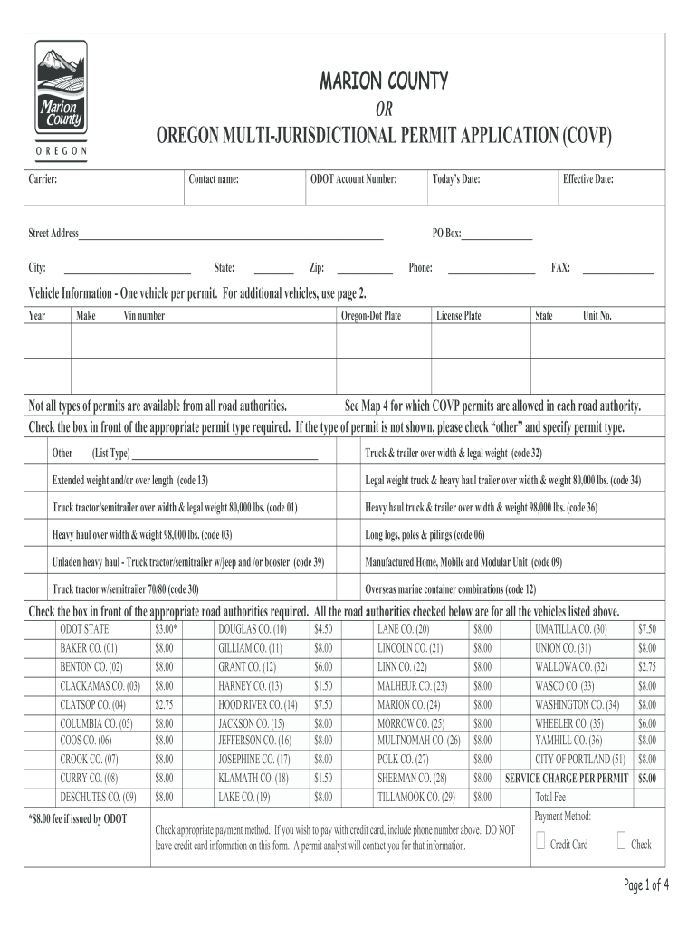 Oregon Trip Permit Template