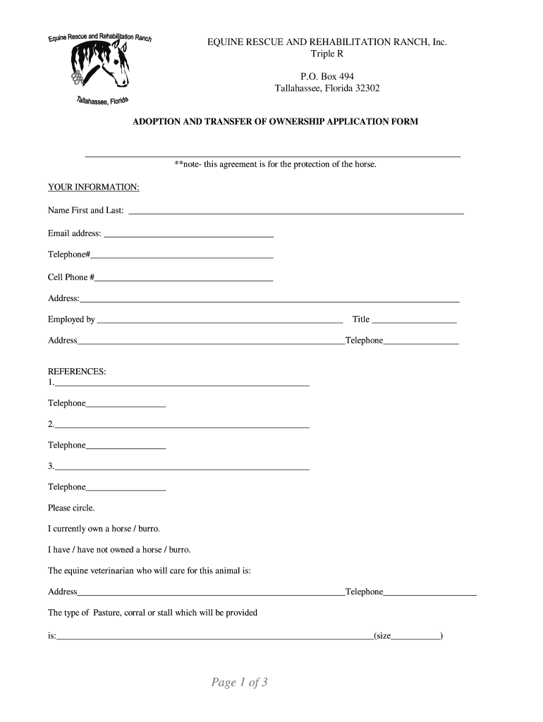 Horse Adoption Application  Form