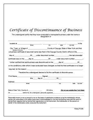 Certificate of Discontinuance  Form