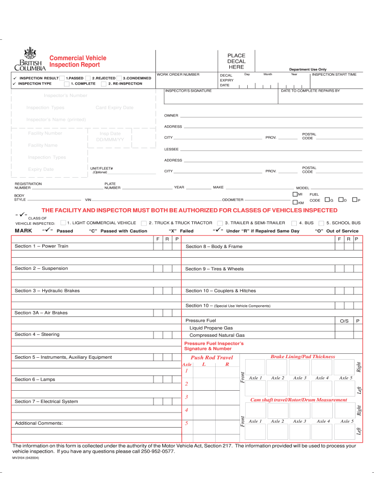 Bc Commercial Inspection Report  Form