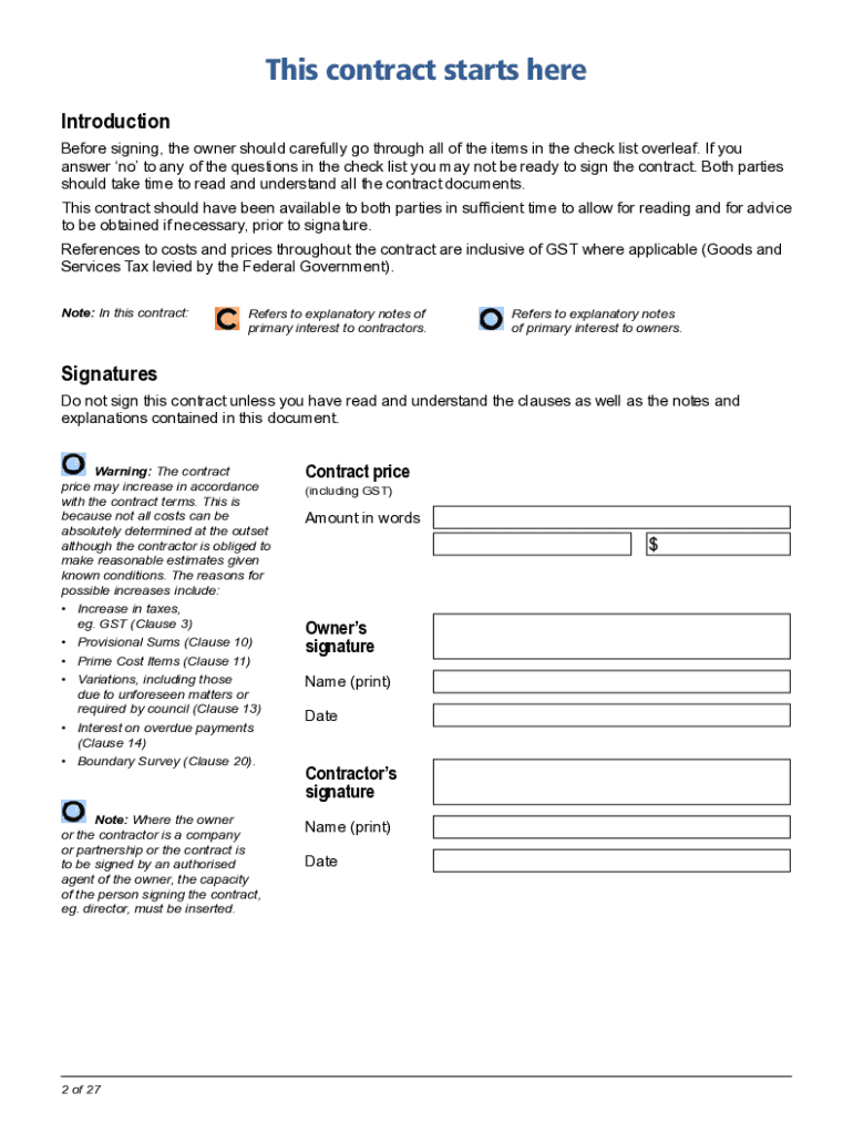 Building Contract Template Nsw  Form