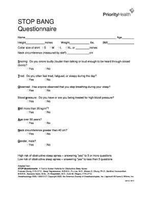 Stop Bang Questionnaire Printable  Form