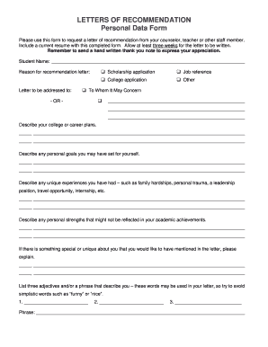 LETTERS of RECOMMENDATION Personal Data Form