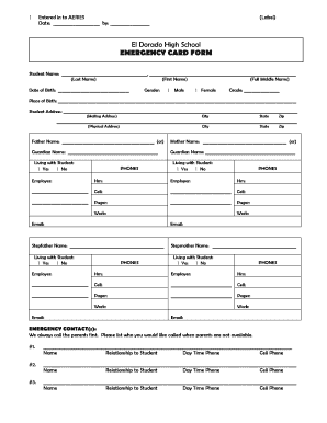 Emergency Card Template  Form