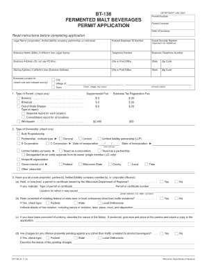 BT 136 Permit Application Wisconsin Department of Revenue Dor State Wi  Form