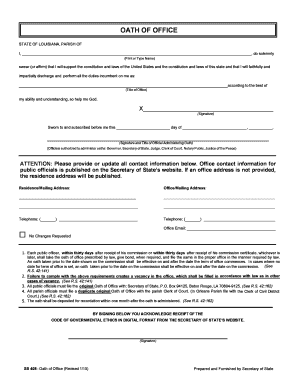 Blank Printable Oath of Office Ss 408  Form