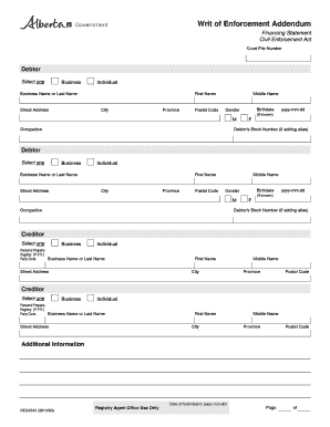 Writ of Enforcement Addendum Writ of Enforcement Addendum Servicealberta  Form