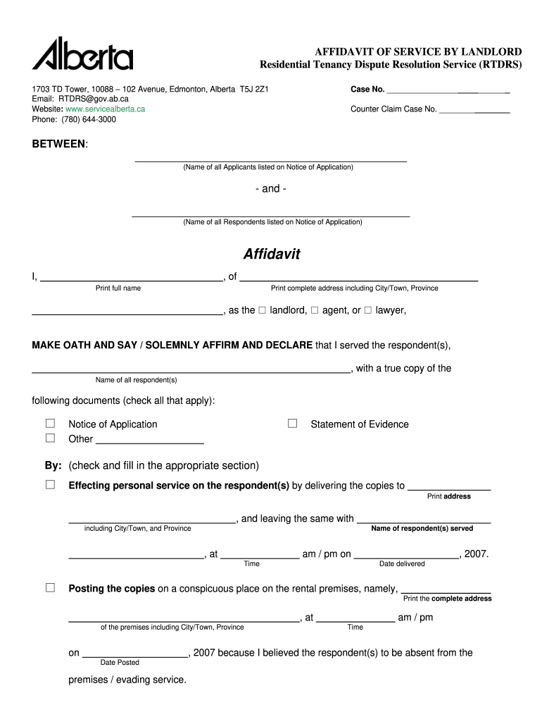 Need Affidavit of Service by Email Form Alberta