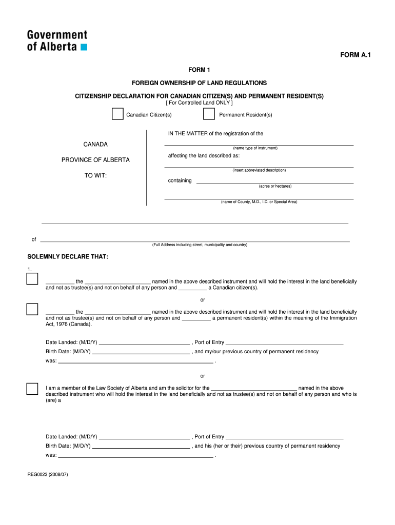  Foreign Ownership Form 1 Service Alberta Servicealberta 2008-2024