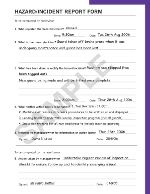 Hazard Report Example  Form