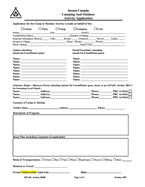 Camping and Outdoor Activity Form