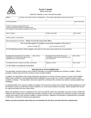 Award for Fortitude or Jack Cornwell Decoration Scouts Canada  Form