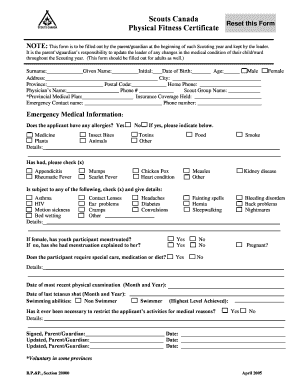 Physical Fitness Certificate Filled Form