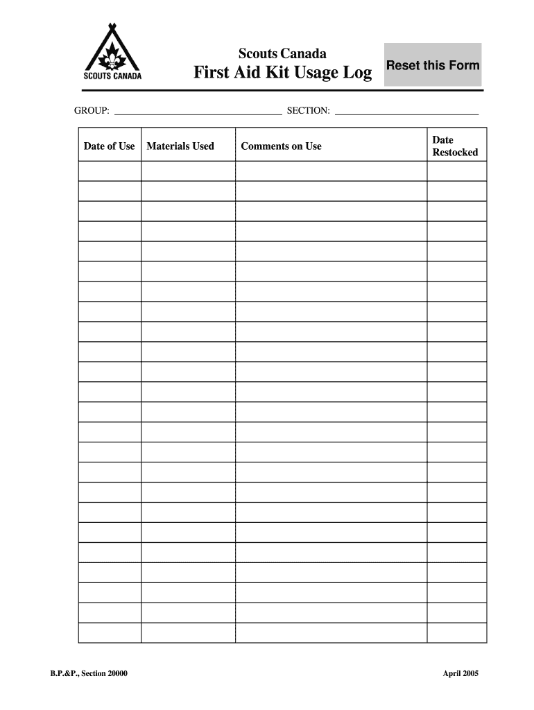  First Aid Log Sheet 2005-2024