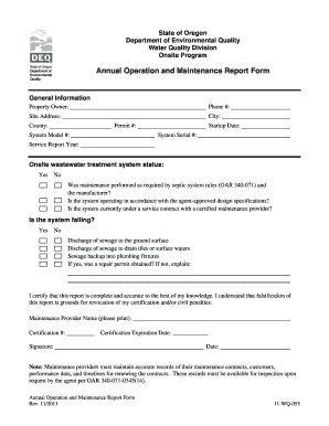 Onsite Program Annual Operation and Maintenance Report Form Deq State or