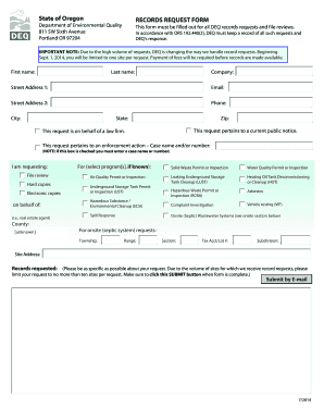 RECORDS REQUEST FORM State of Oregon Environmental Quality Deq State or